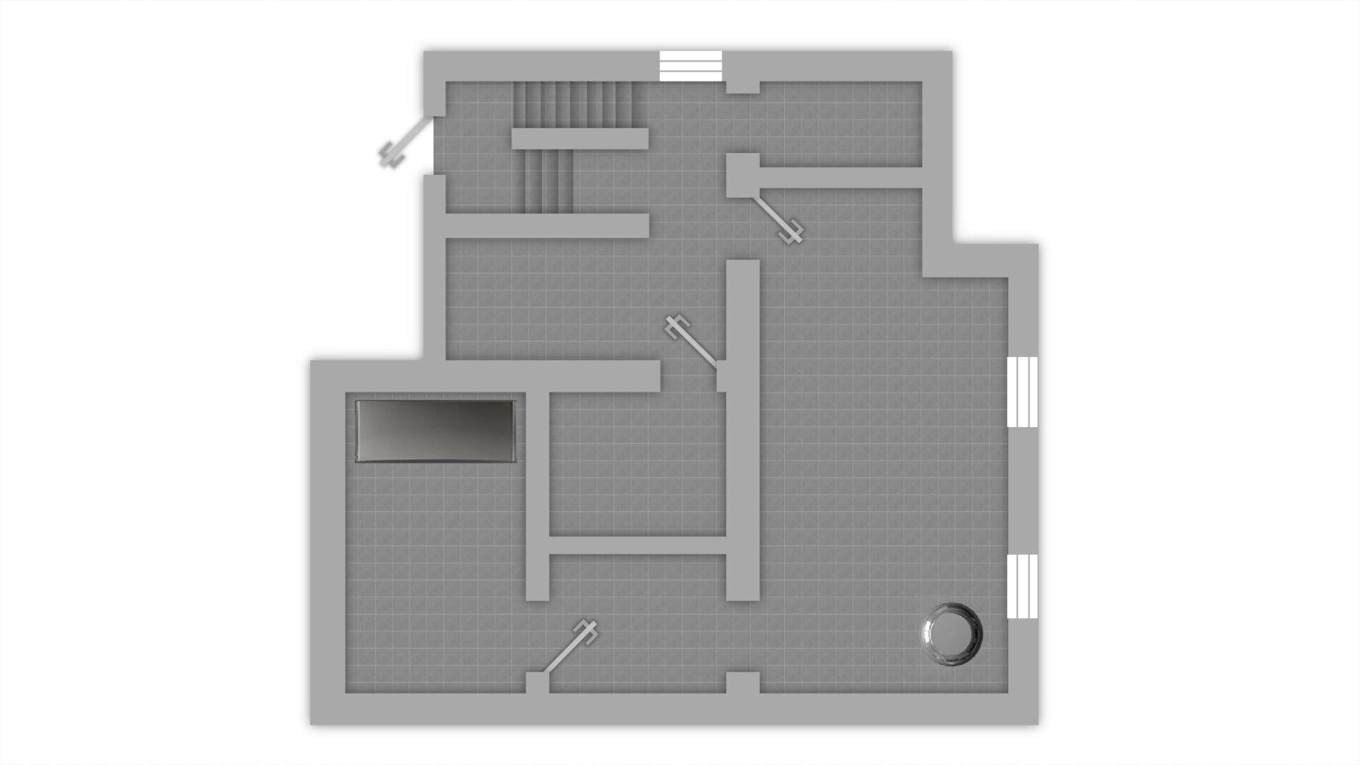 Grundriss des Kellergeschosses mit Abstellräumen und Technikbereich.