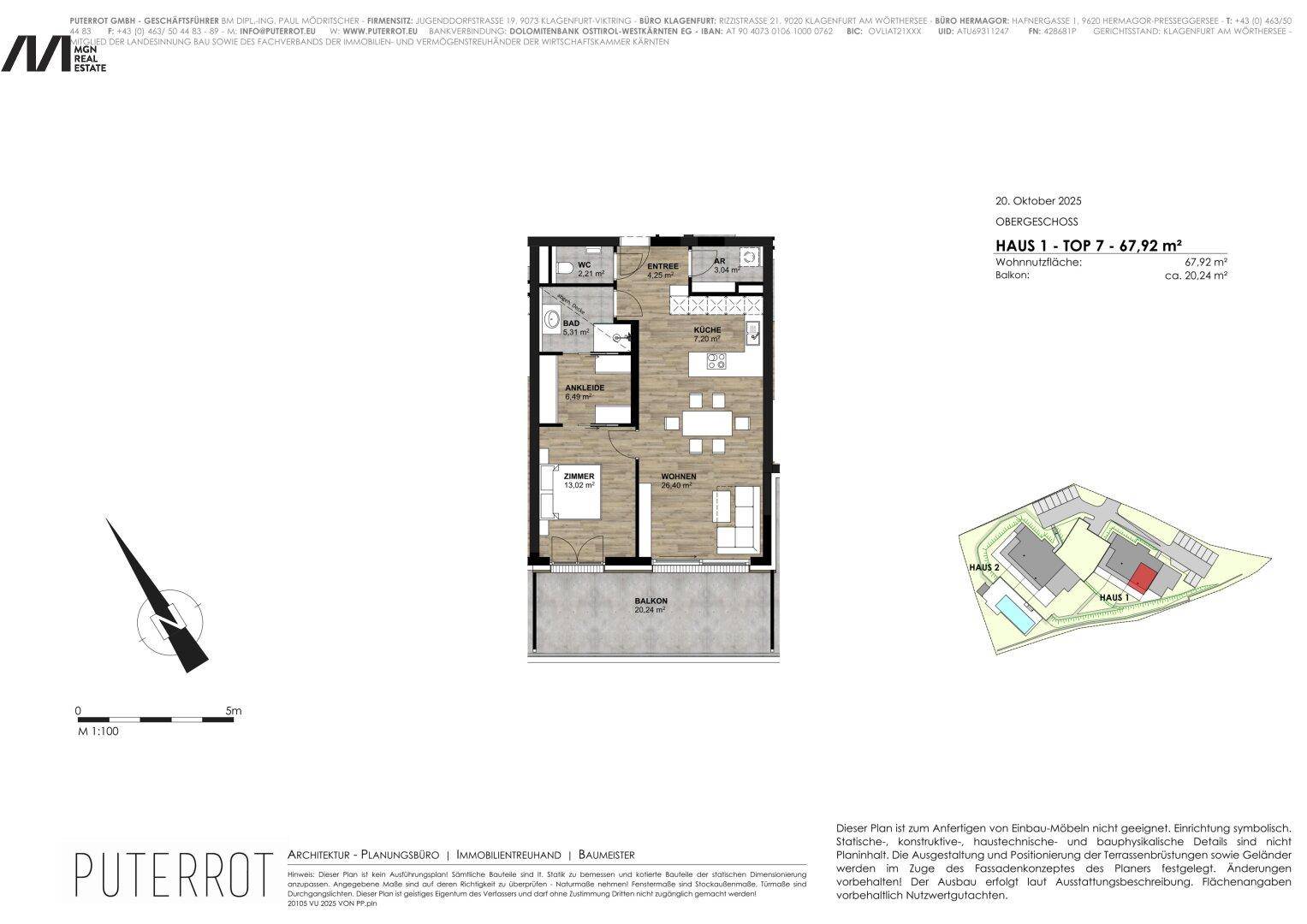 Grundrissplan einer Wohnung mit Balkon, offenem Wohnbereich und zwei Schlafzimmern.