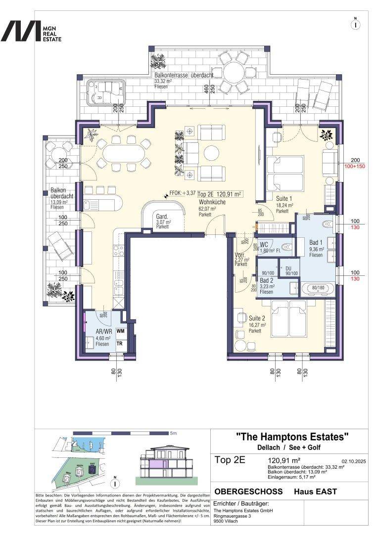 Detaillierter Grundriss einer Wohnung mit drei Schlafzimmern, zwei Bädern und großzügigen Balkonen.