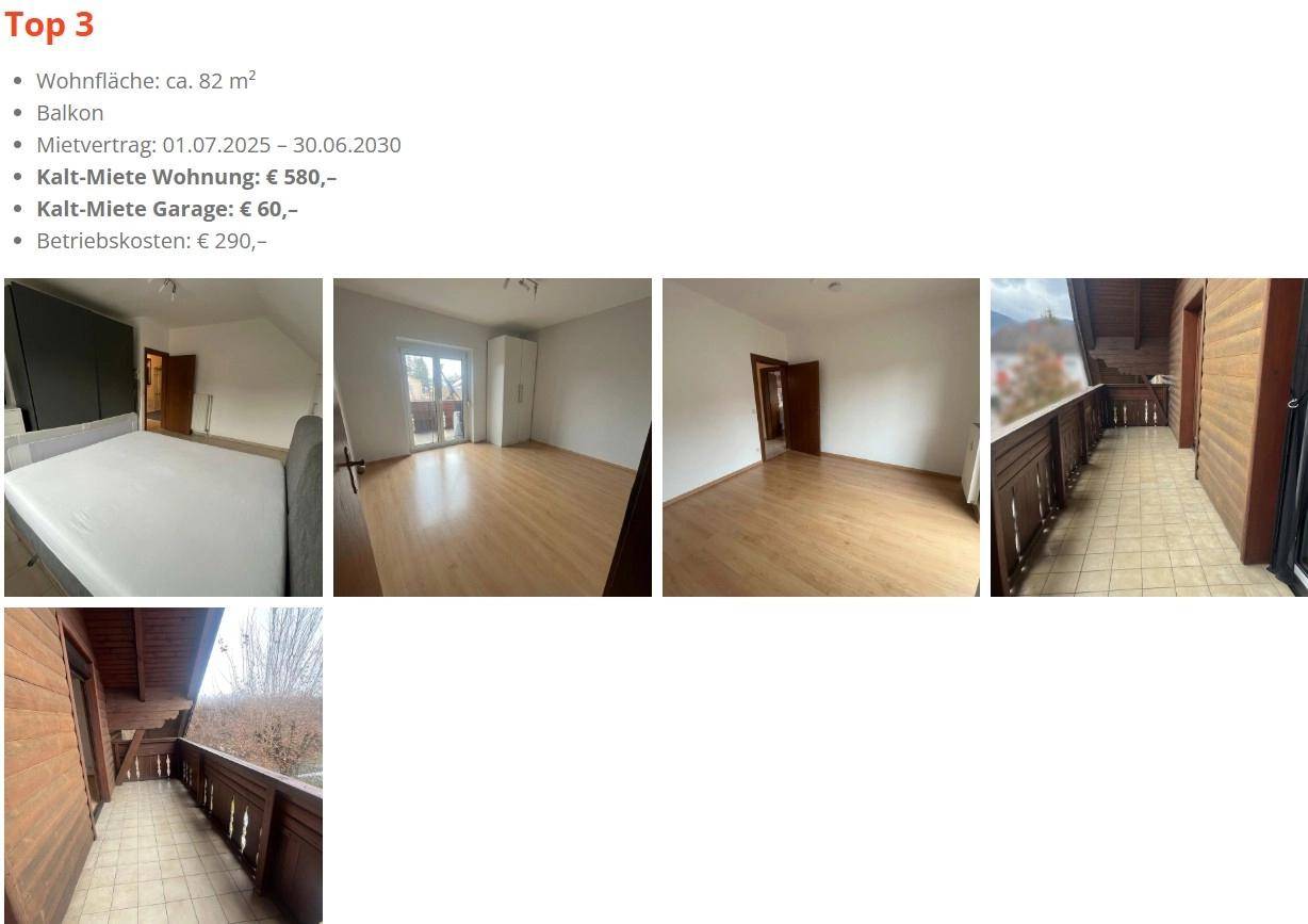 Weitere Innenansichten der Wohnung mit Schlafzimmer, hellem Boden und Zugang zum Balkon.