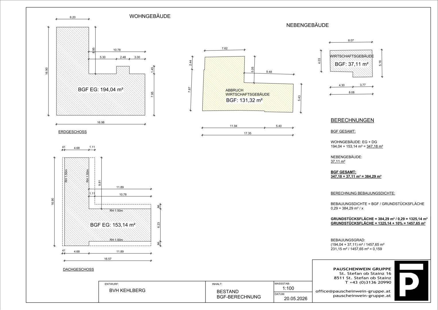 Berechnung der Bruttogrundflächen für Wohngebäude und Nebengebäude.