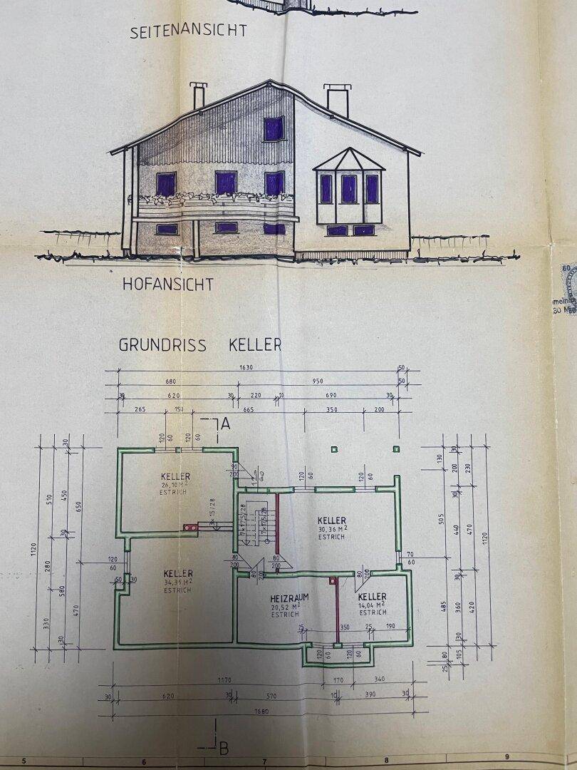 Grundriss des Kellers mit Heizraum und mehreren Kellerräumen für Lagerzwecke.