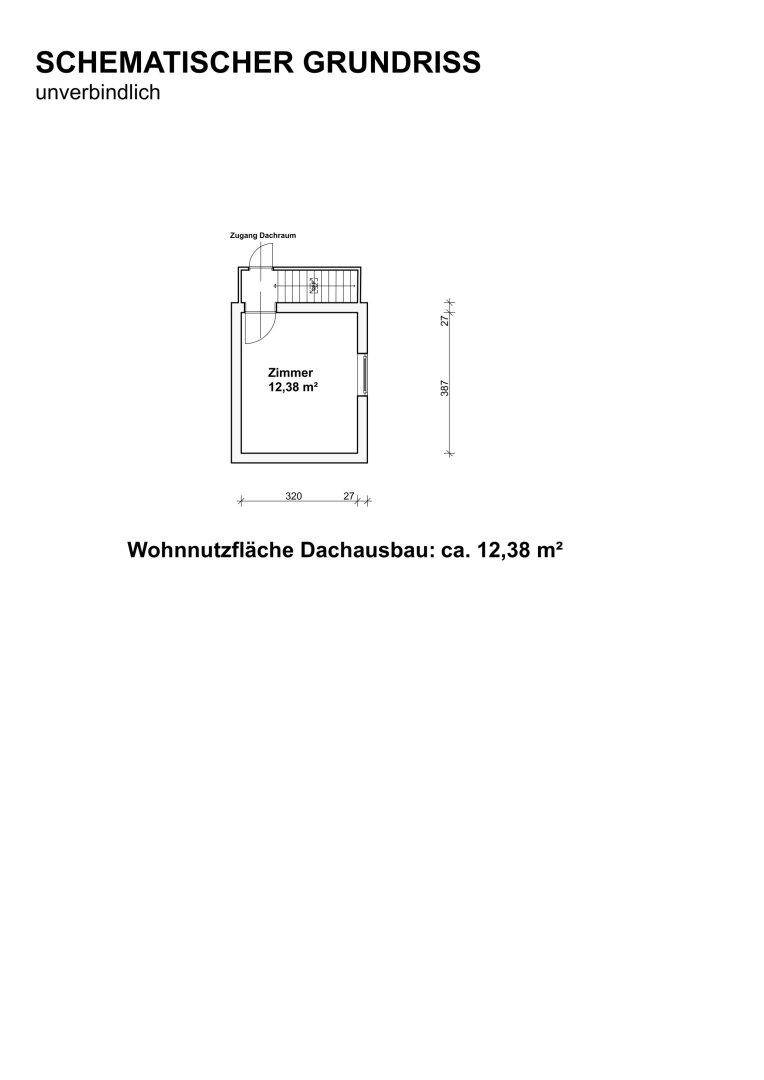 Schematischer Grundriss eines einzelnen Zimmers im Dachausbau.
