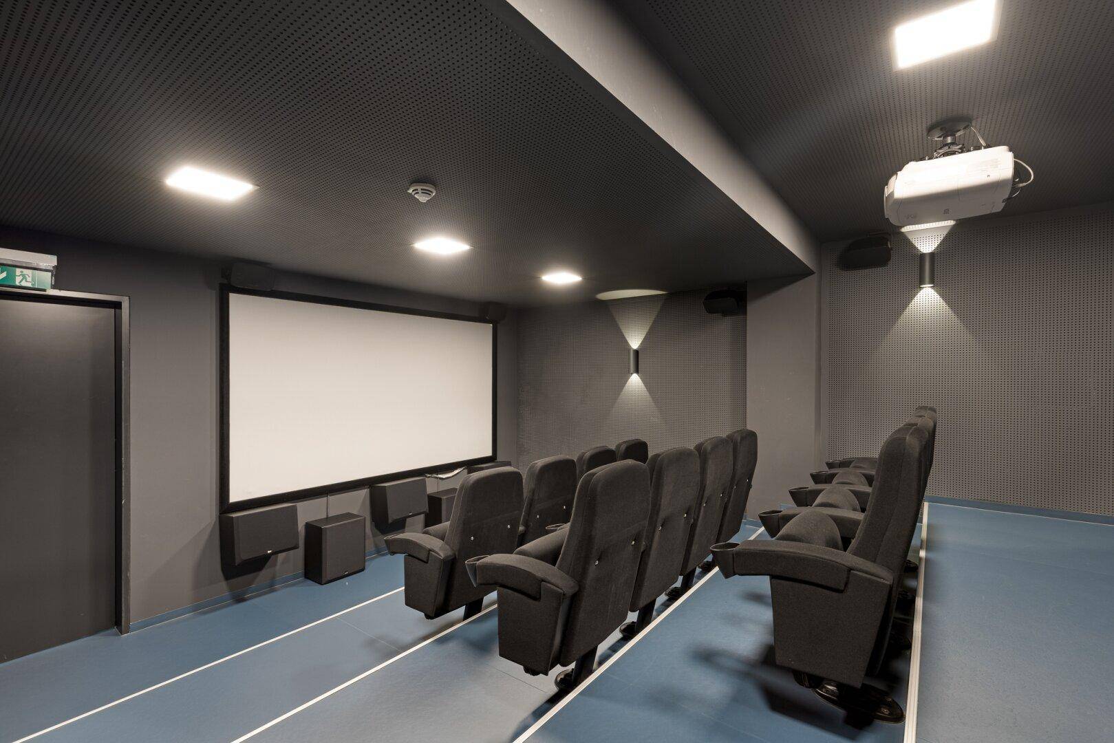 Exklusiver Medienraum oder privates Kino mit bequemen Kinosesseln und großer Projektionsleinwand.