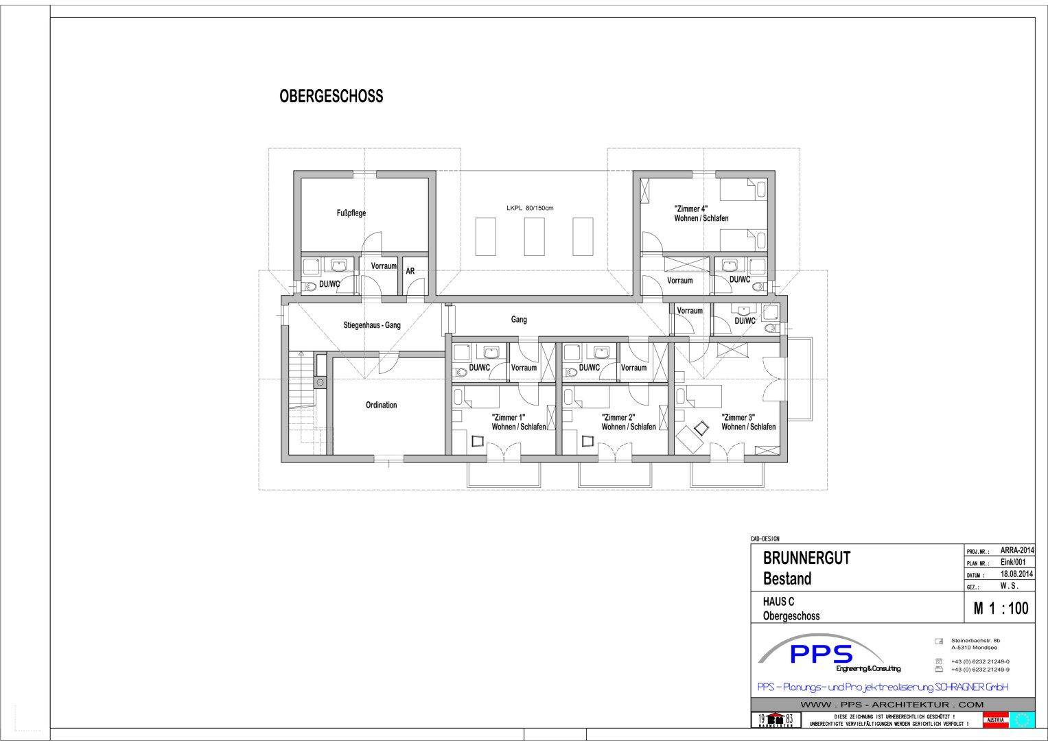 Grundriss des Obergeschosses von Haus C mit mehreren Schlafzimmern und Bädern.