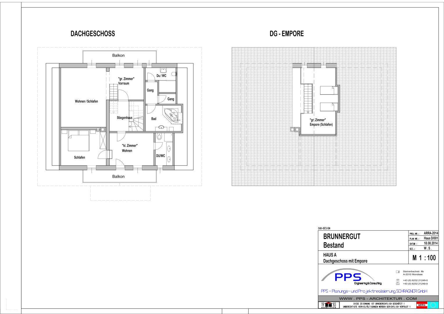 Grundrisse von Dachgeschoss und Empore von Haus A mit Schlafzimmern und Bädern.