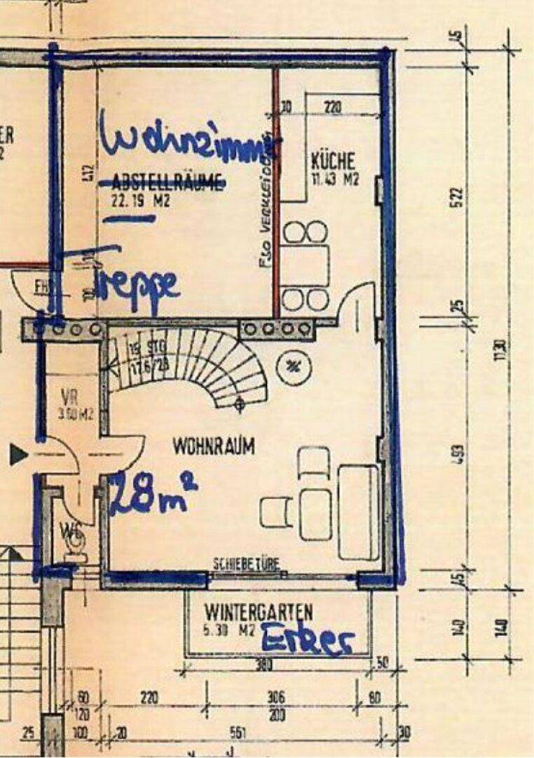 Plan Wohn-Essbereich mit Küche