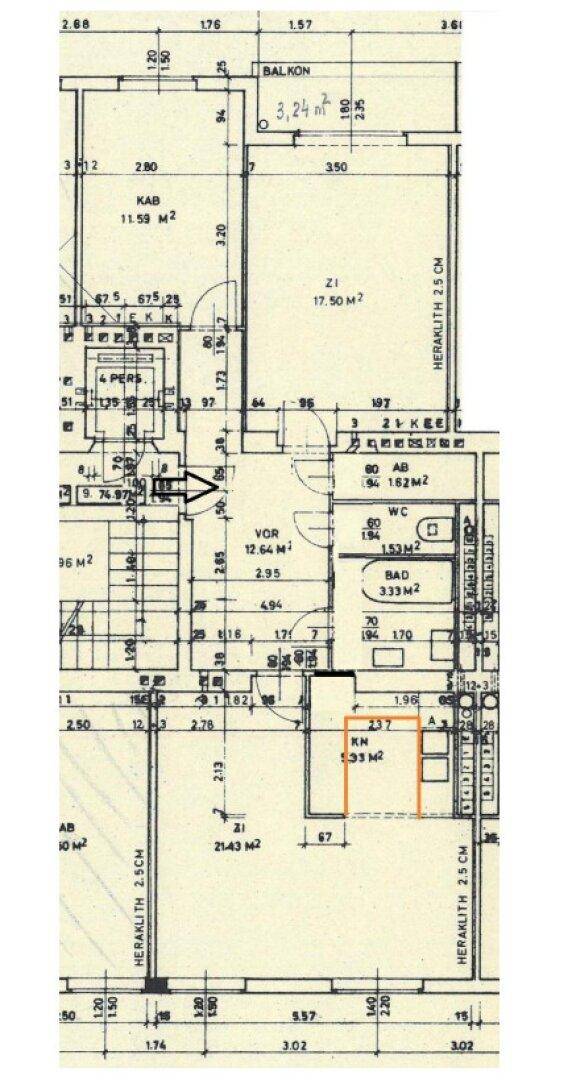 Detaillierter Grundriss der Wohnung mit Raumaufteilung und Flächenangaben.