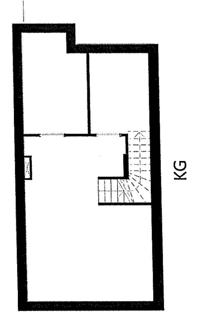 Grundriss des Kellergeschosses mit Treppe und Abstellraum.