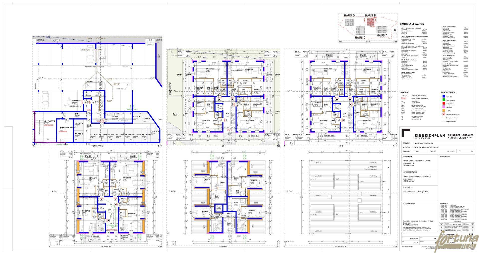 Detaillierte Grundrisse der Wohnungen mit Raumaufteilung, Balkonen und Terrassenbereichen.