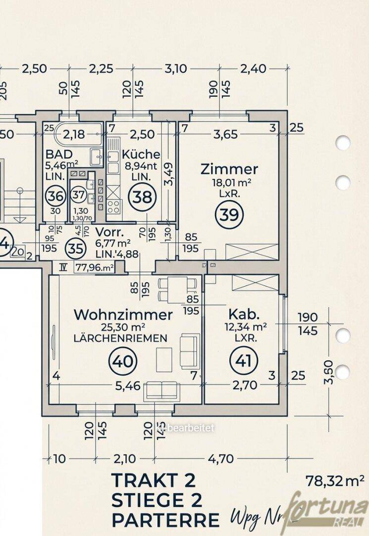 Detaillierter Grundriss mit Raumaufteilung und Flächenangaben für eine Wohnung.