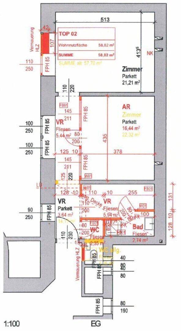 Detaillierter Grundriss der Wohnung mit Raumaufteilung und Flächenangaben.
