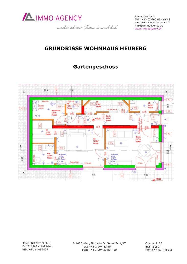 Grundriss des Gartengeschosses mit Raumaufteilung und Zugang zum Außenbereich.