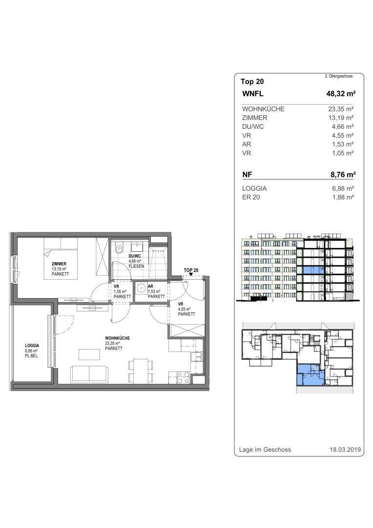 Detaillierter Grundriss der Wohnung mit Raumaufteilung und Flächenangaben.
