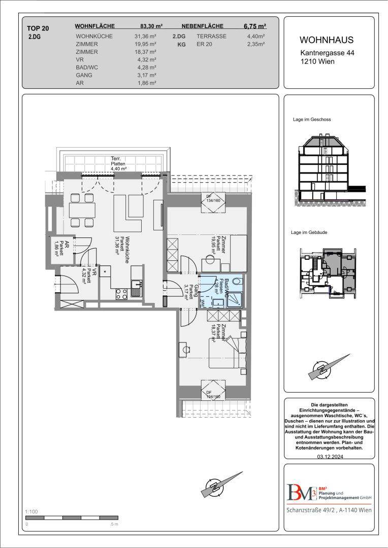 Detaillierter Grundriss der Wohnung mit Wohnfläche und Raumaufteilung.