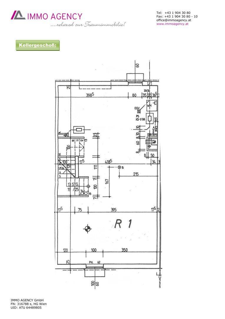 Grundriss des Kellergeschosses mit Abstellraum und Technikbereich.