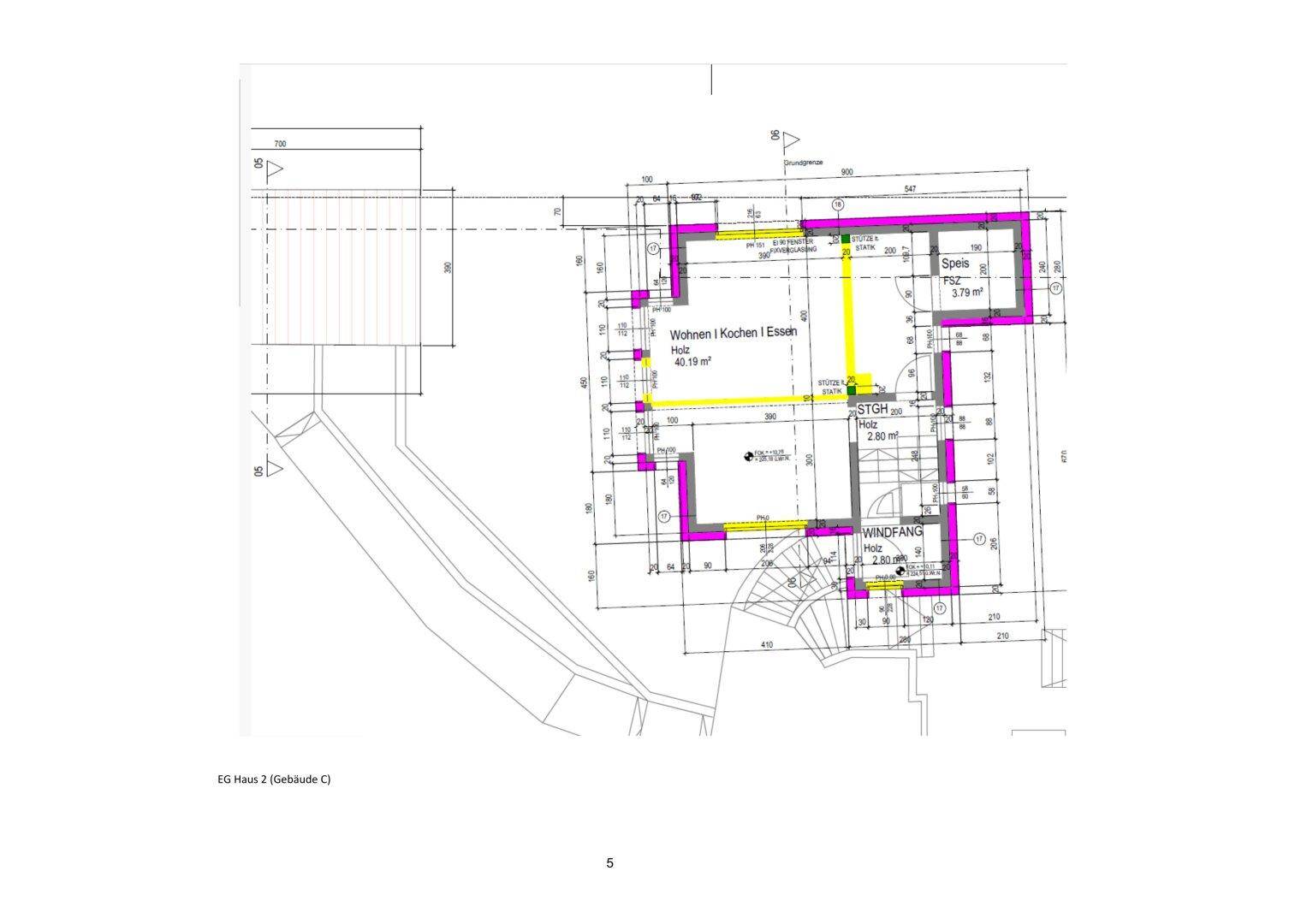Grundriss des Erdgeschosses von Haus 2 mit offenem Wohn-, Koch- und Essbereich sowie Speisekammer.
