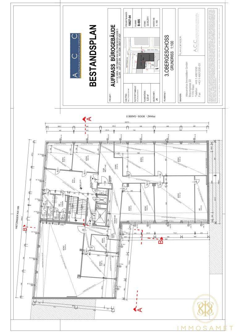 Detaillierter Grundriss des dritten Obergeschosses mit Raumaufteilung und Treppenhaus.