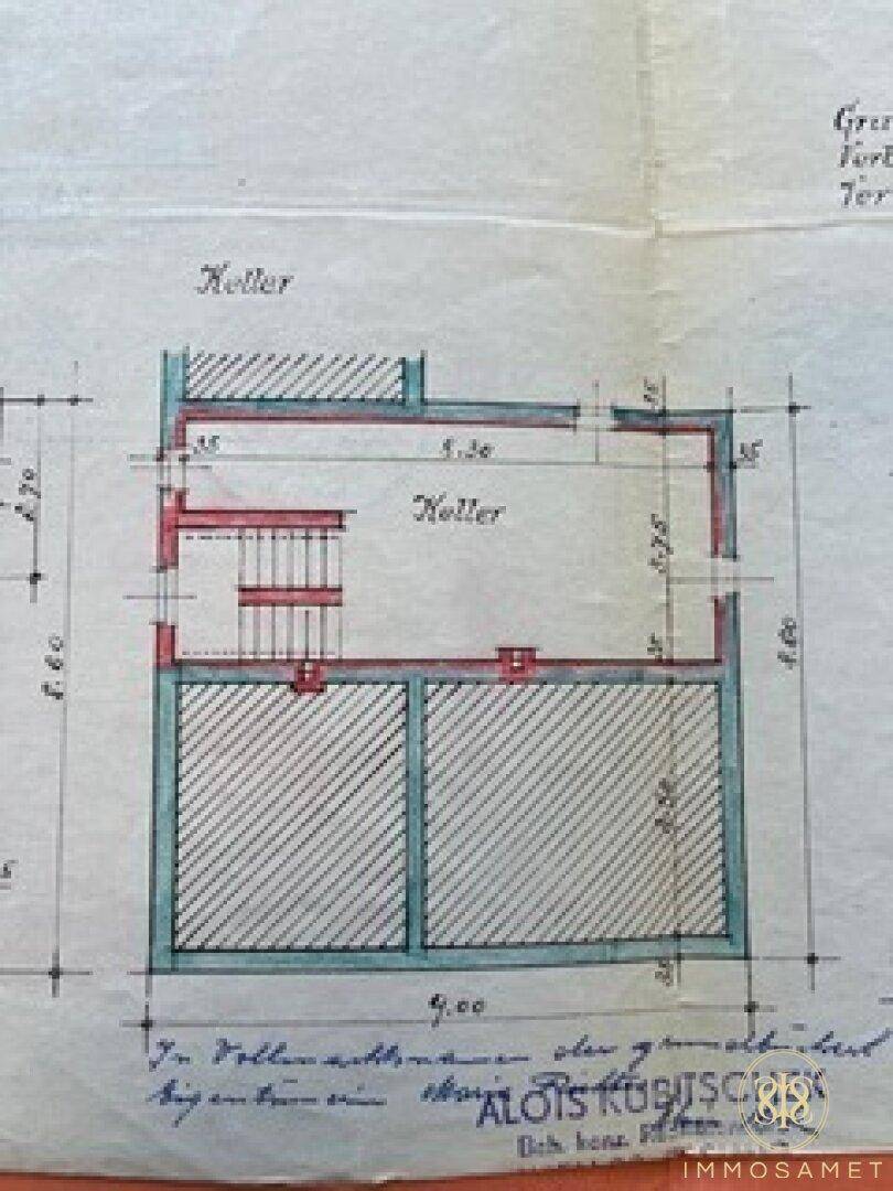 Grundriss des Kellers mit verschiedenen Abstellbereichen und Treppenzugang, detailliert dargestellt.