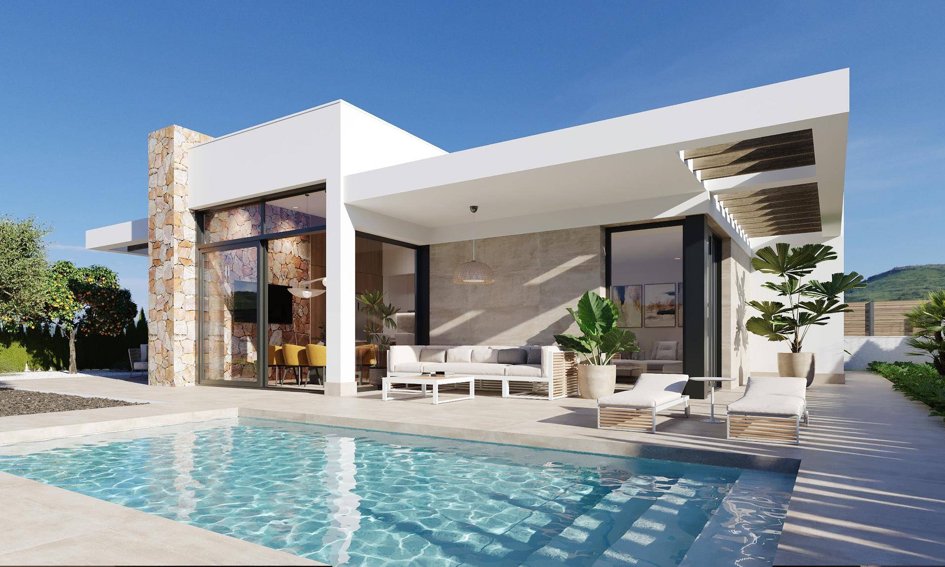 Stilvolle moderne Villa mit privatem Swimmingpool und sonniger Terrasse für entspannte Stunden.