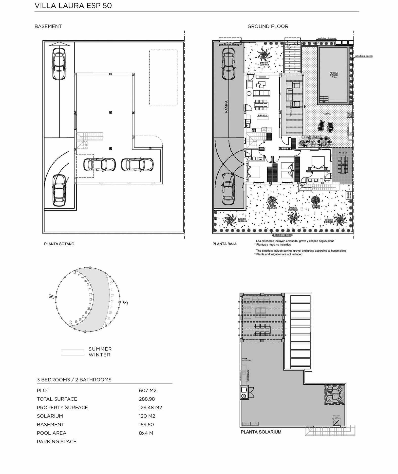 Detaillierter Grundriss mit Keller, Erdgeschoss und Solarium.
