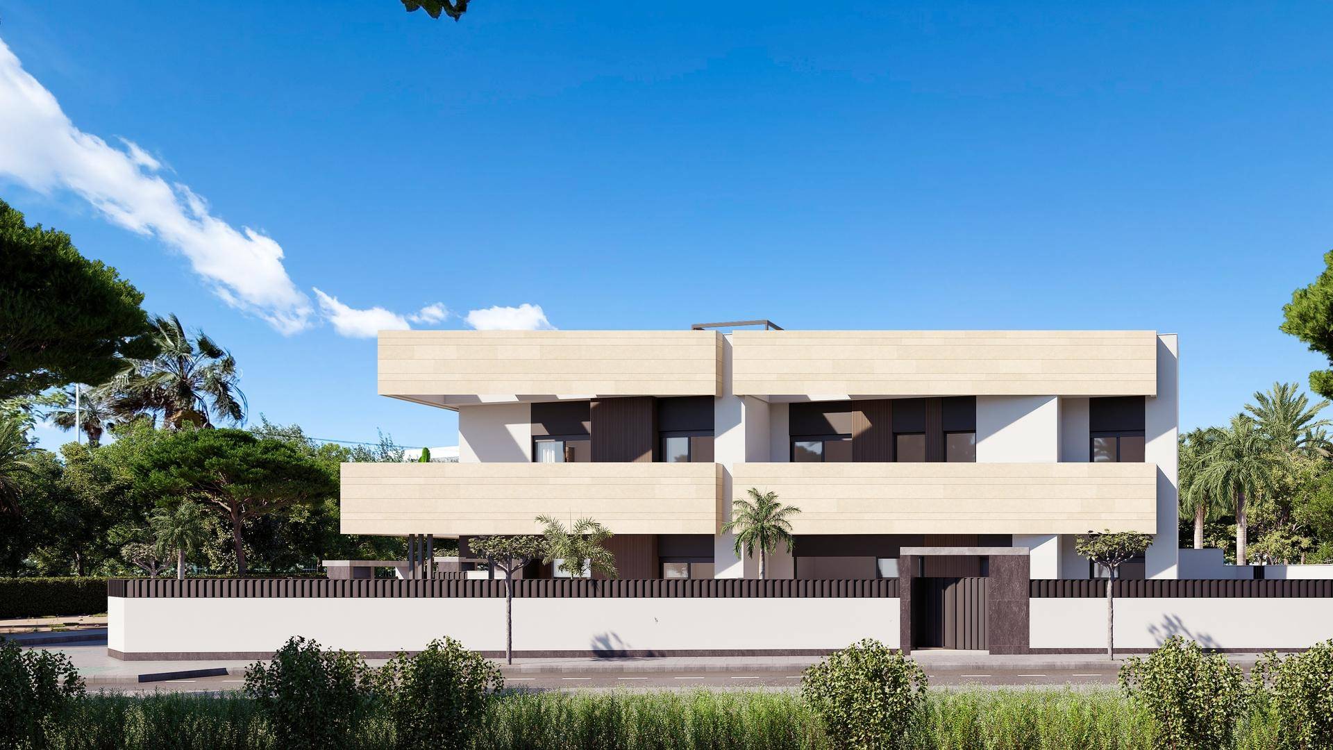 Moderne Architektur eines Einfamilienhauses mit minimalistischem Design und Garten.