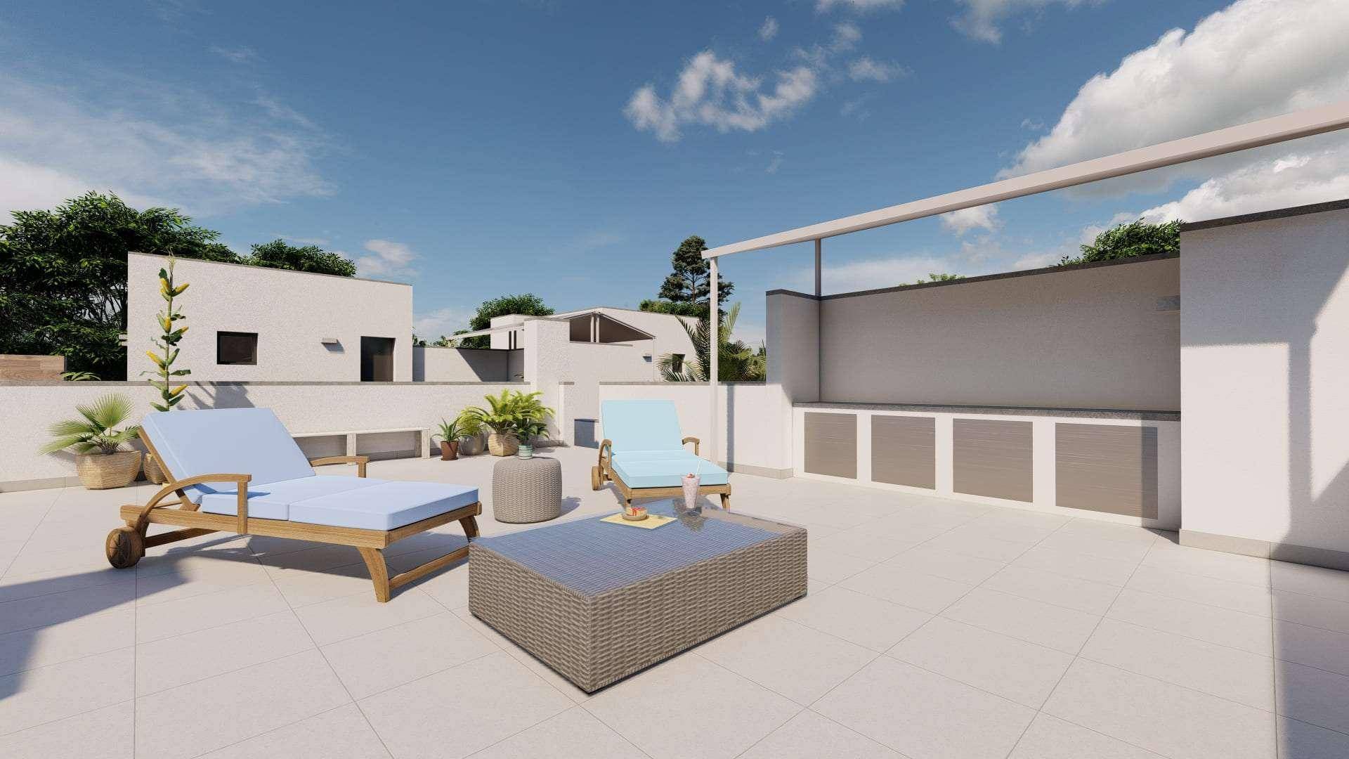 Geräumige Dachterrasse mit Lounge-Möbeln und einer Außenküche für Unterhaltung.