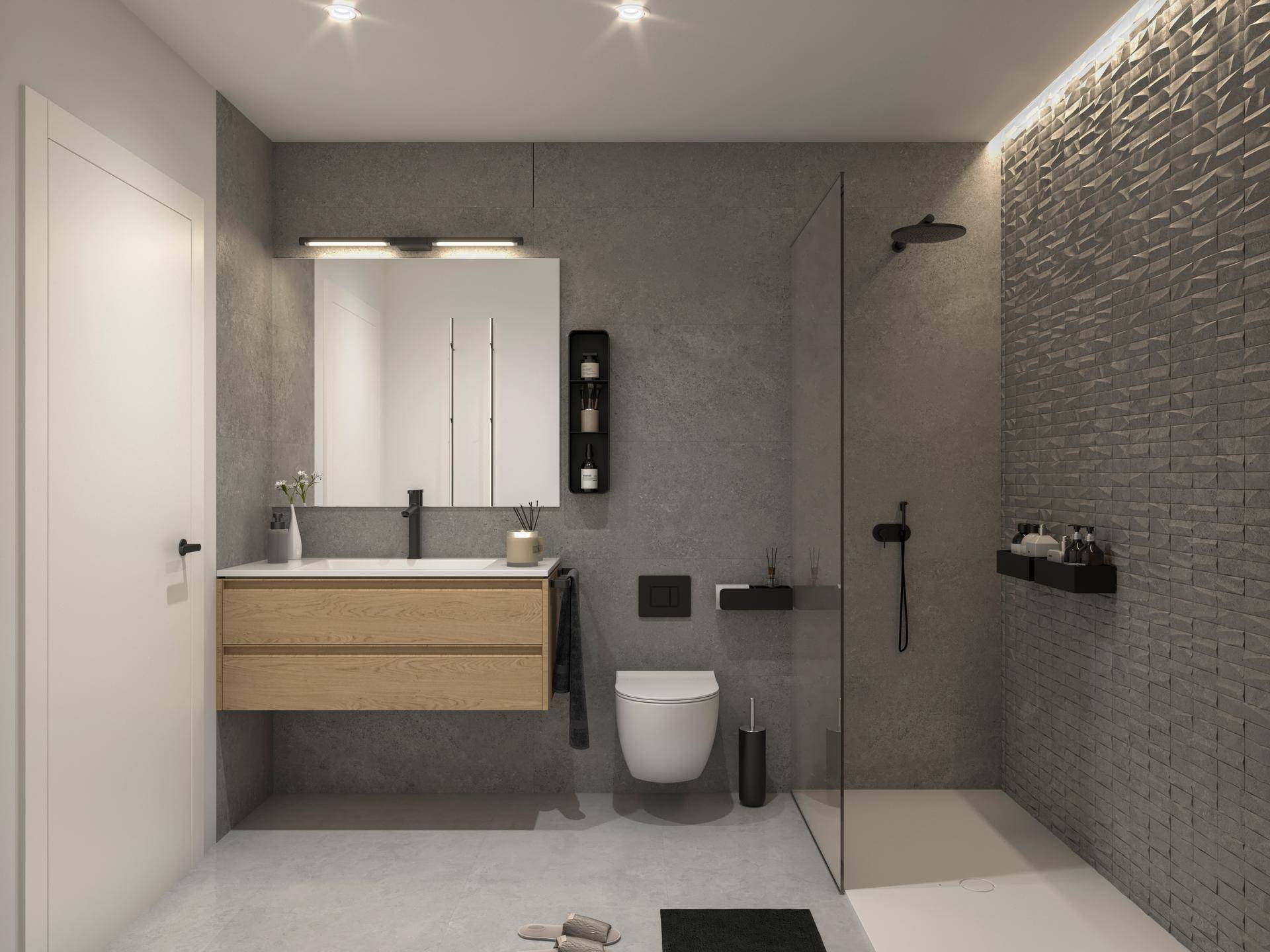 VIVIENDA 1 - BAÑO Inodoro y lavabo en blancos