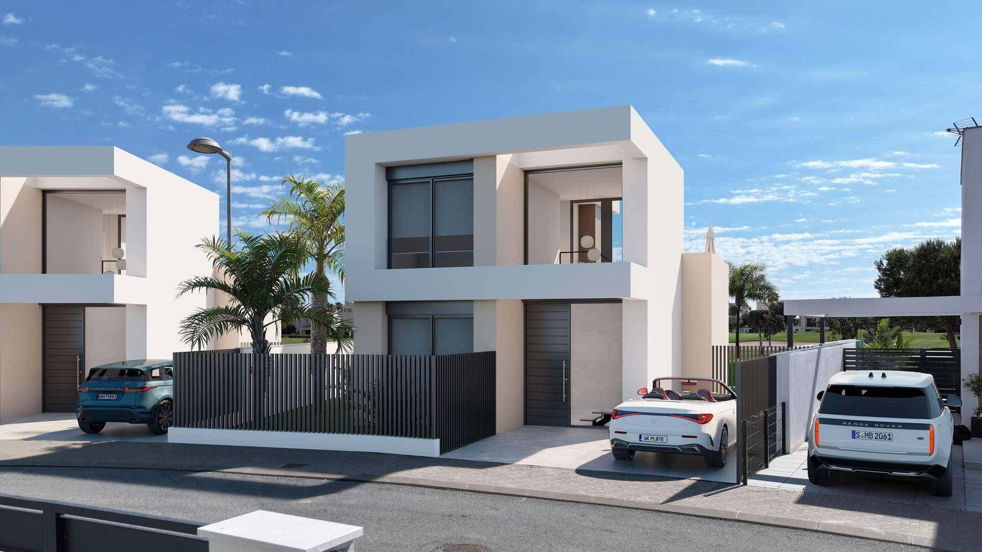 Entrance, parking and back garden
