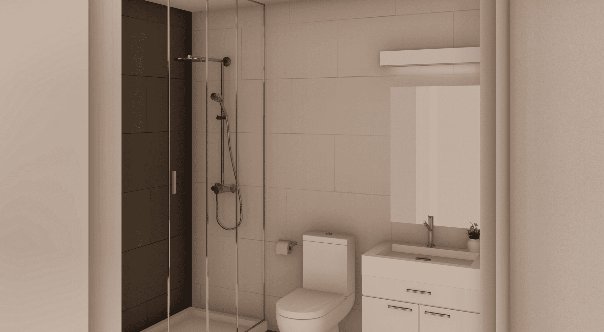 Modernes Badezimmer mit begehbarer Dusche, Wand-WC und minimalistischem Design.