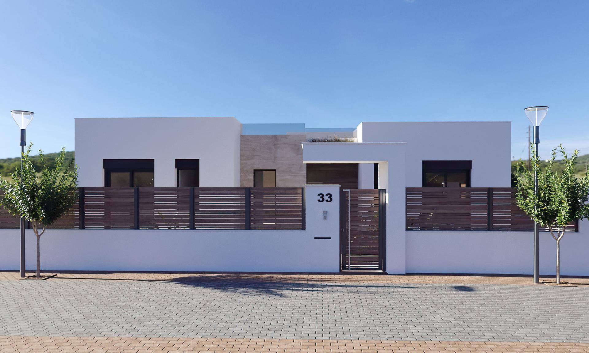 Moderne Hausfassade mit klaren Linien, minimalistischem Design und einer eleganten Eingangstür.