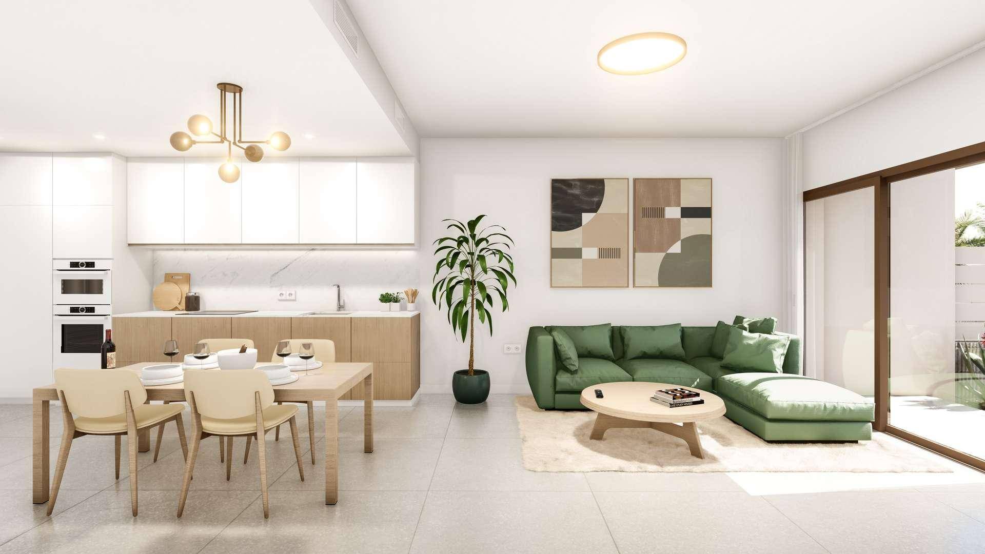 Living area and kitchen