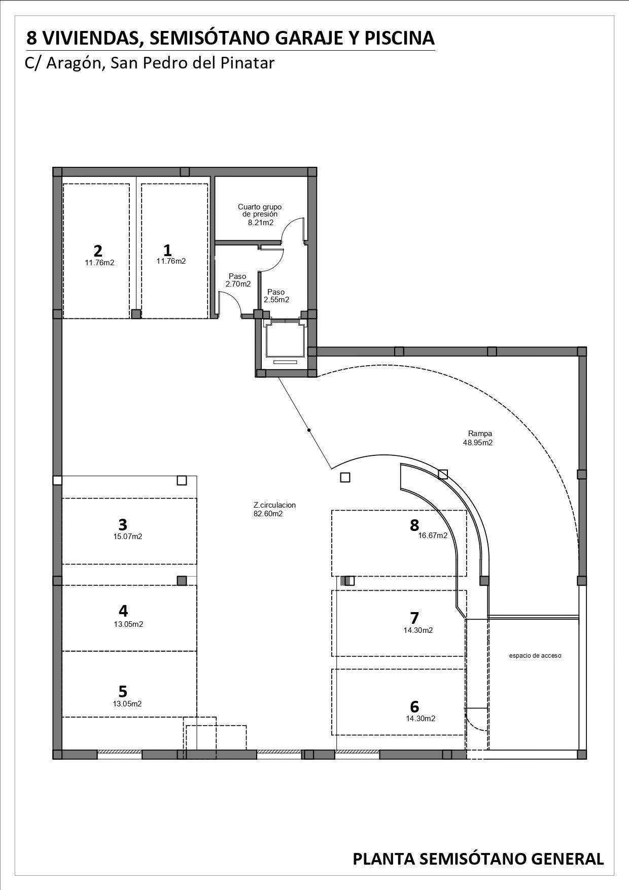 Grundriss des Untergeschosses mit Abstellräumen und einer Rampe zur Tiefgarage.