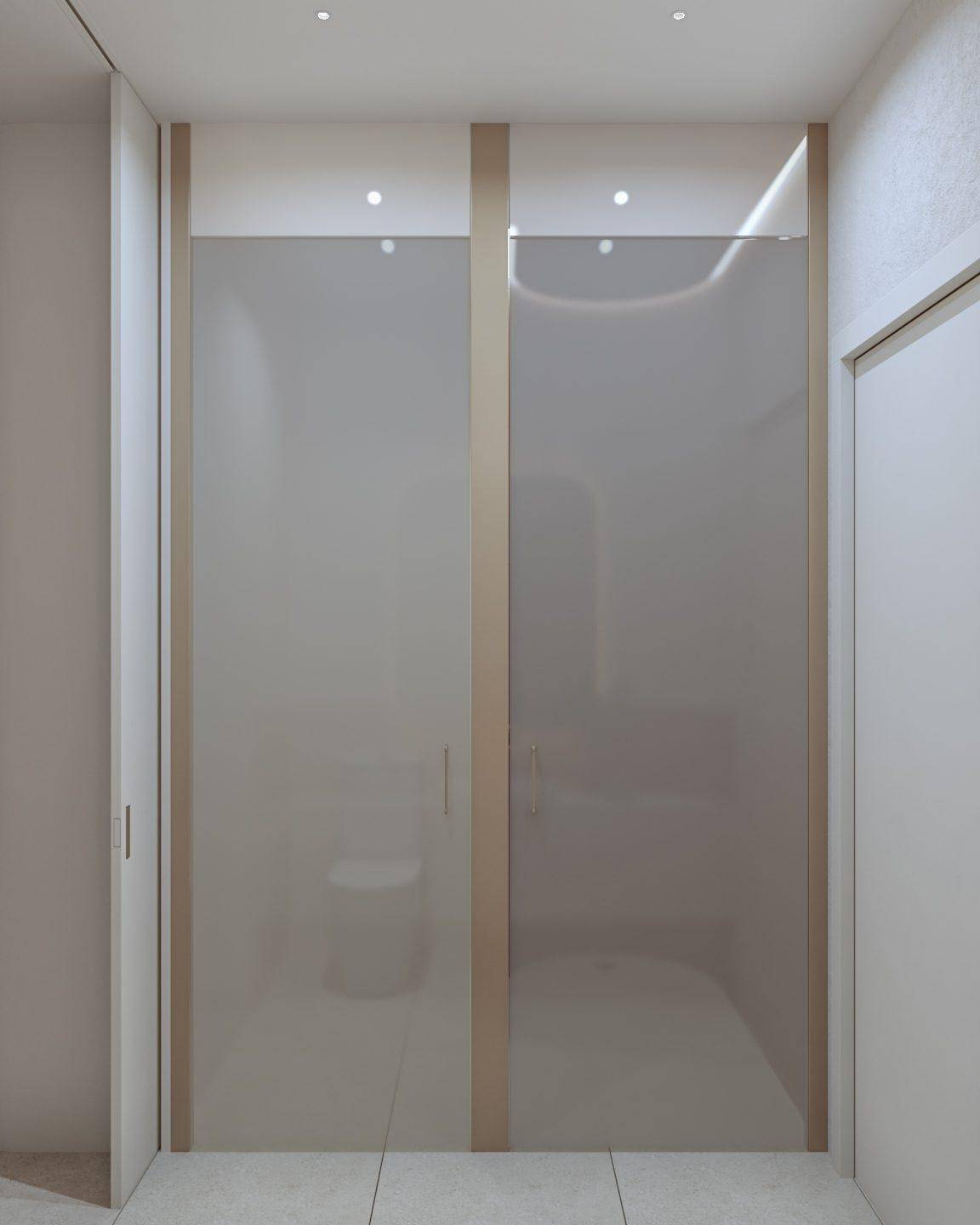 Moderne Duschkabine mit eleganten Glastüren und minimalistischem Design im Badezimmer.