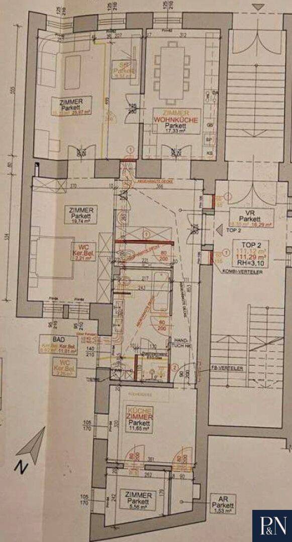 Detaillierter Grundriss der Wohnung mit Zimmeraufteilung und Flächenangaben.
