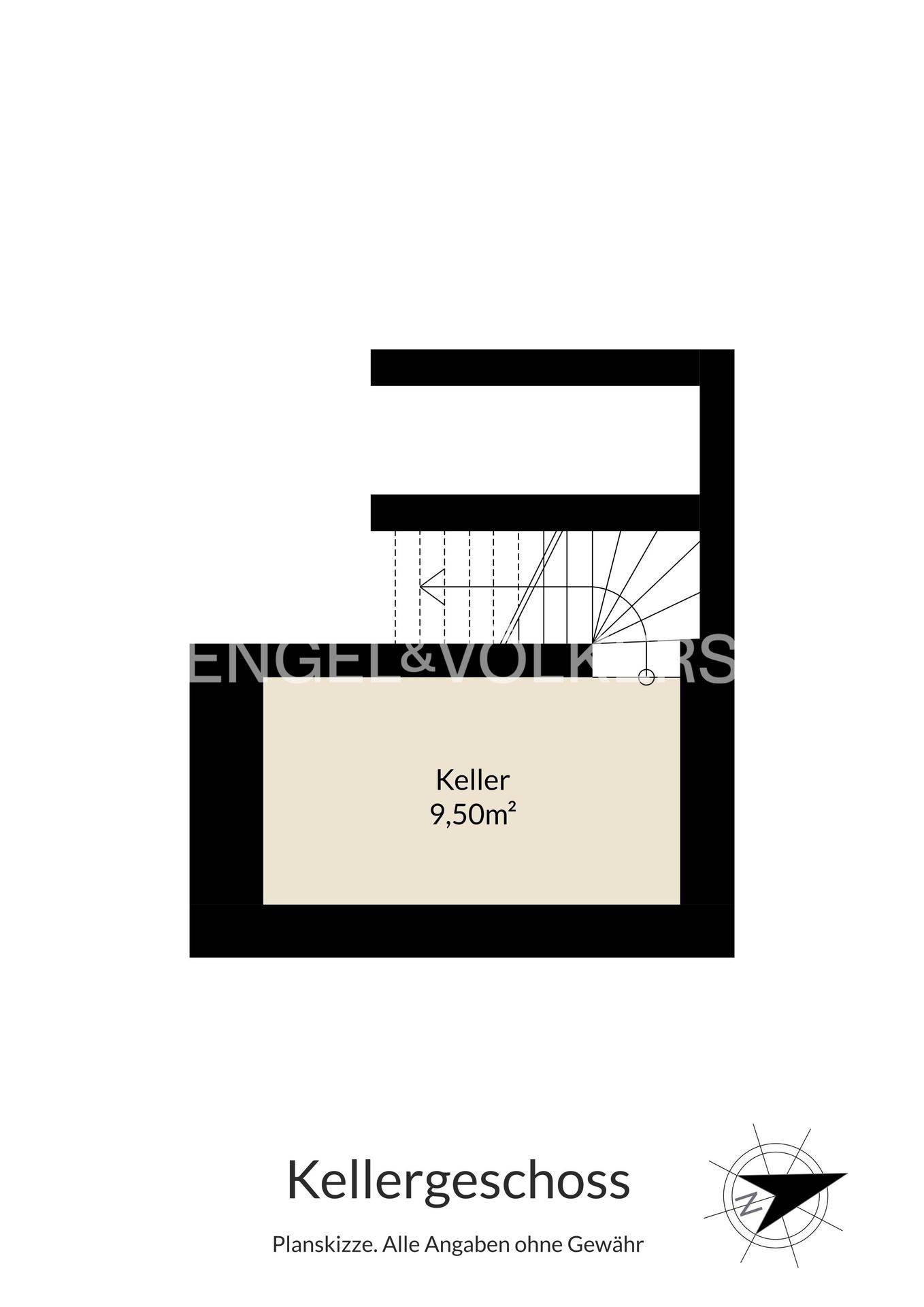 Grundriss des Kellergeschosses mit einem Kellerraum.