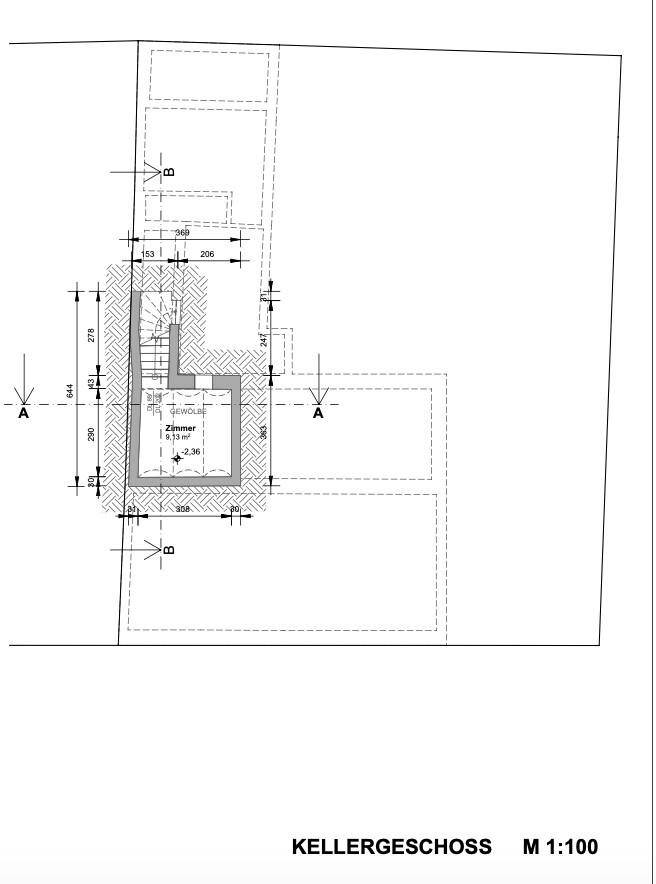 Grundriss des Kellergeschosses mit einem Lagerraum.