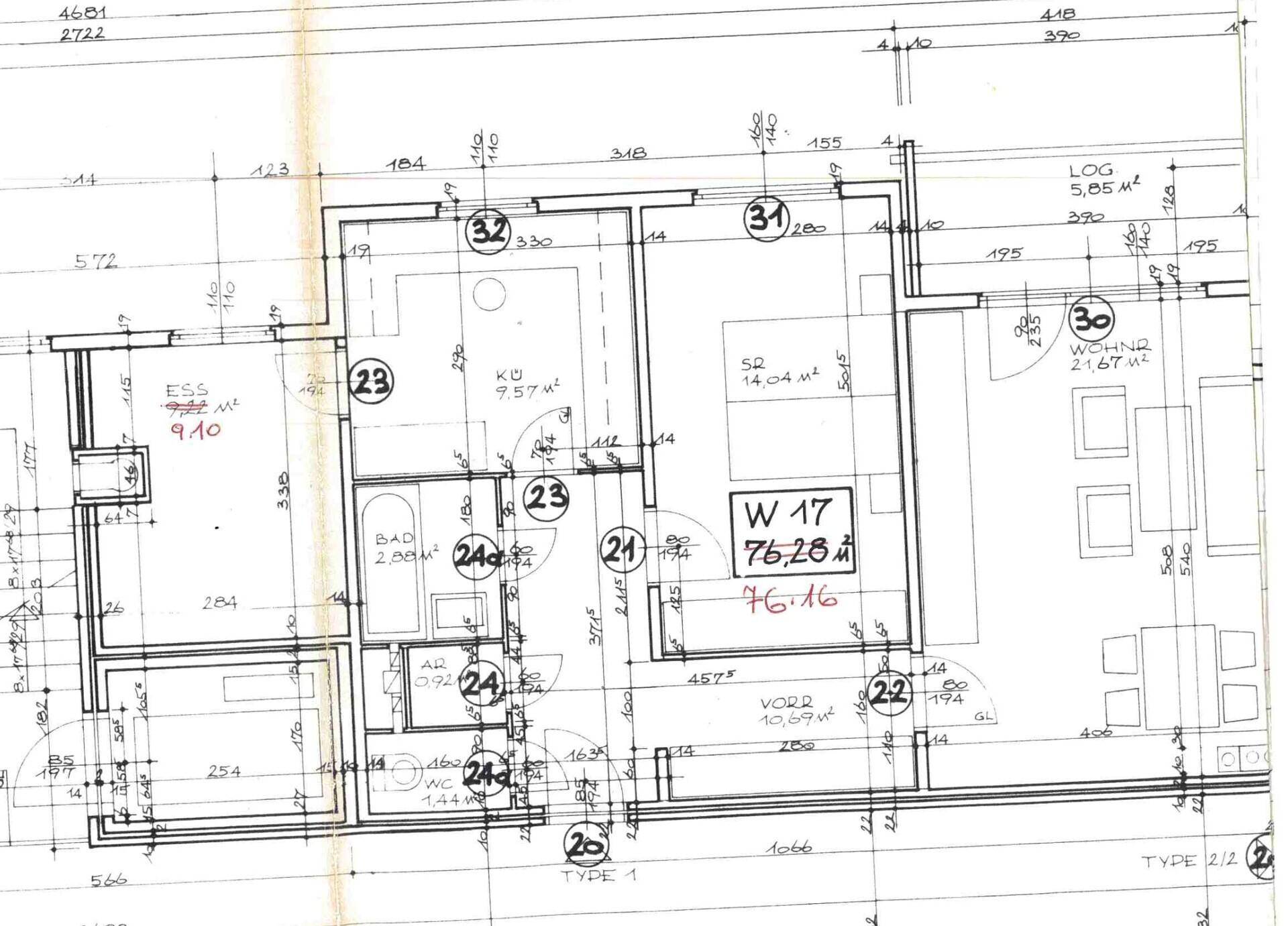 Detaillierter Grundriss der Wohnung mit Raumaufteilung und Flächenangaben.