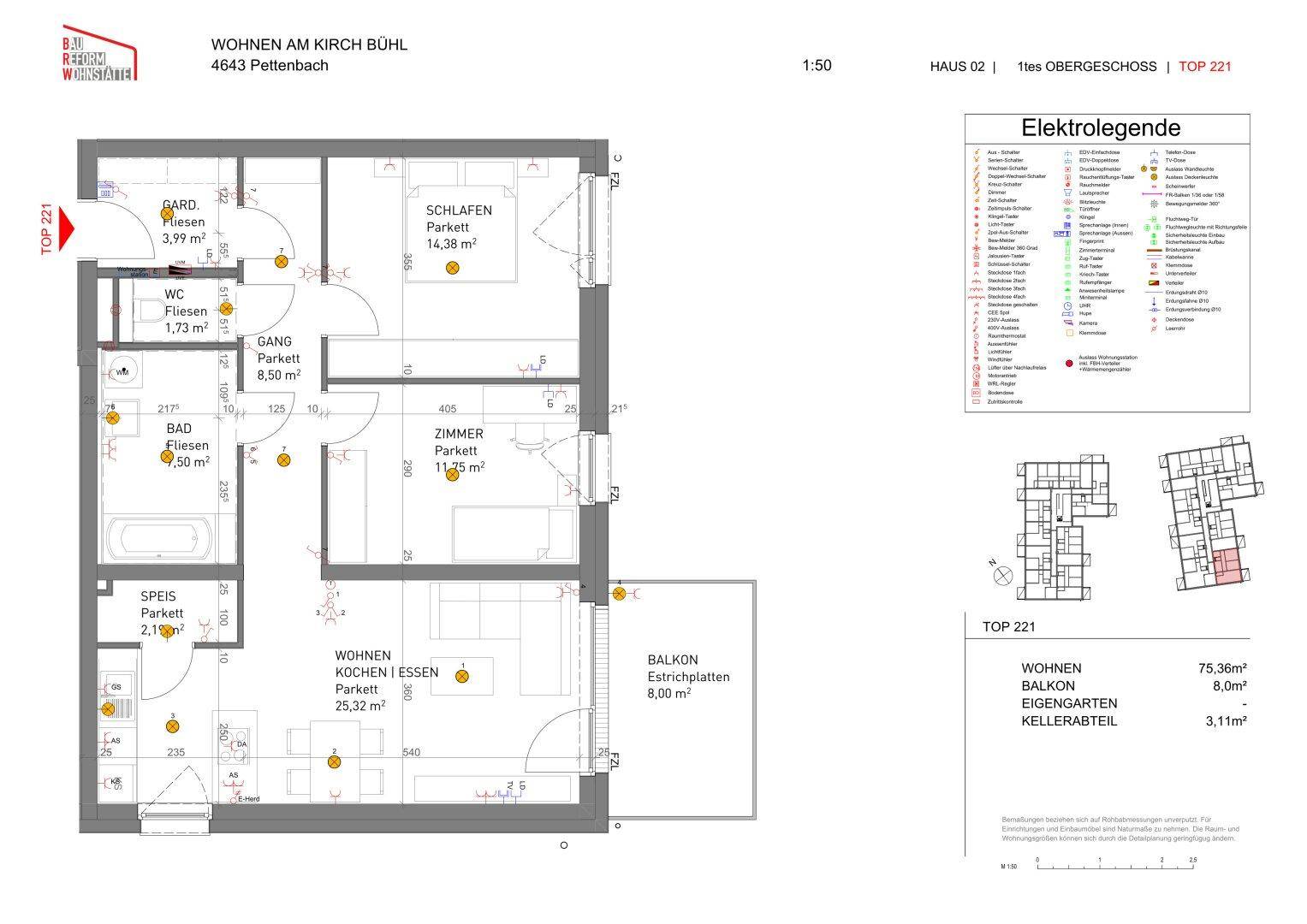 Grundriss einer Wohnung mit offenem Wohn-Essbereich, Schlafzimmer und einem Balkon.