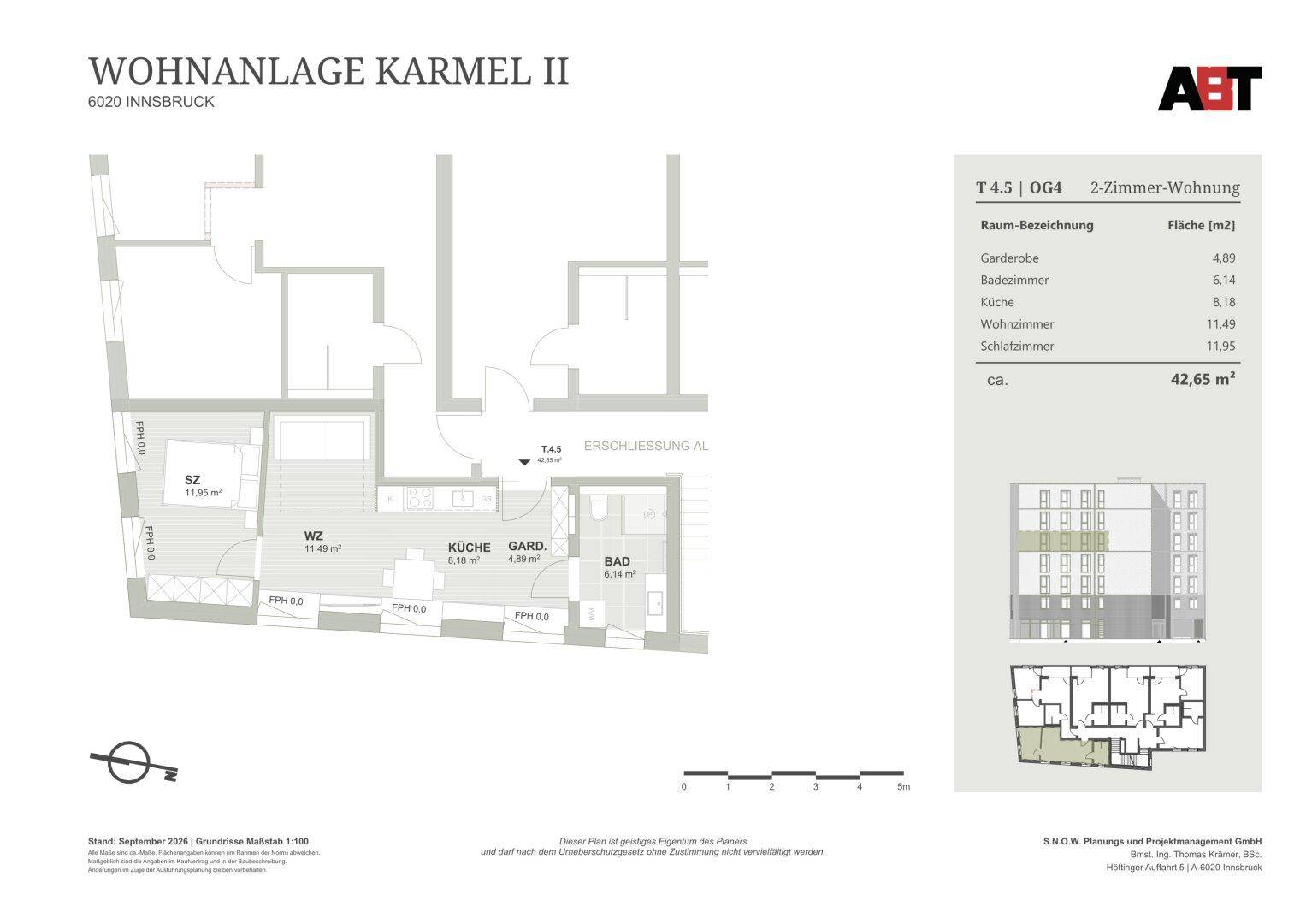 Grundriss einer 2-Zimmer-Wohnung mit Balkon und separatem Bad.