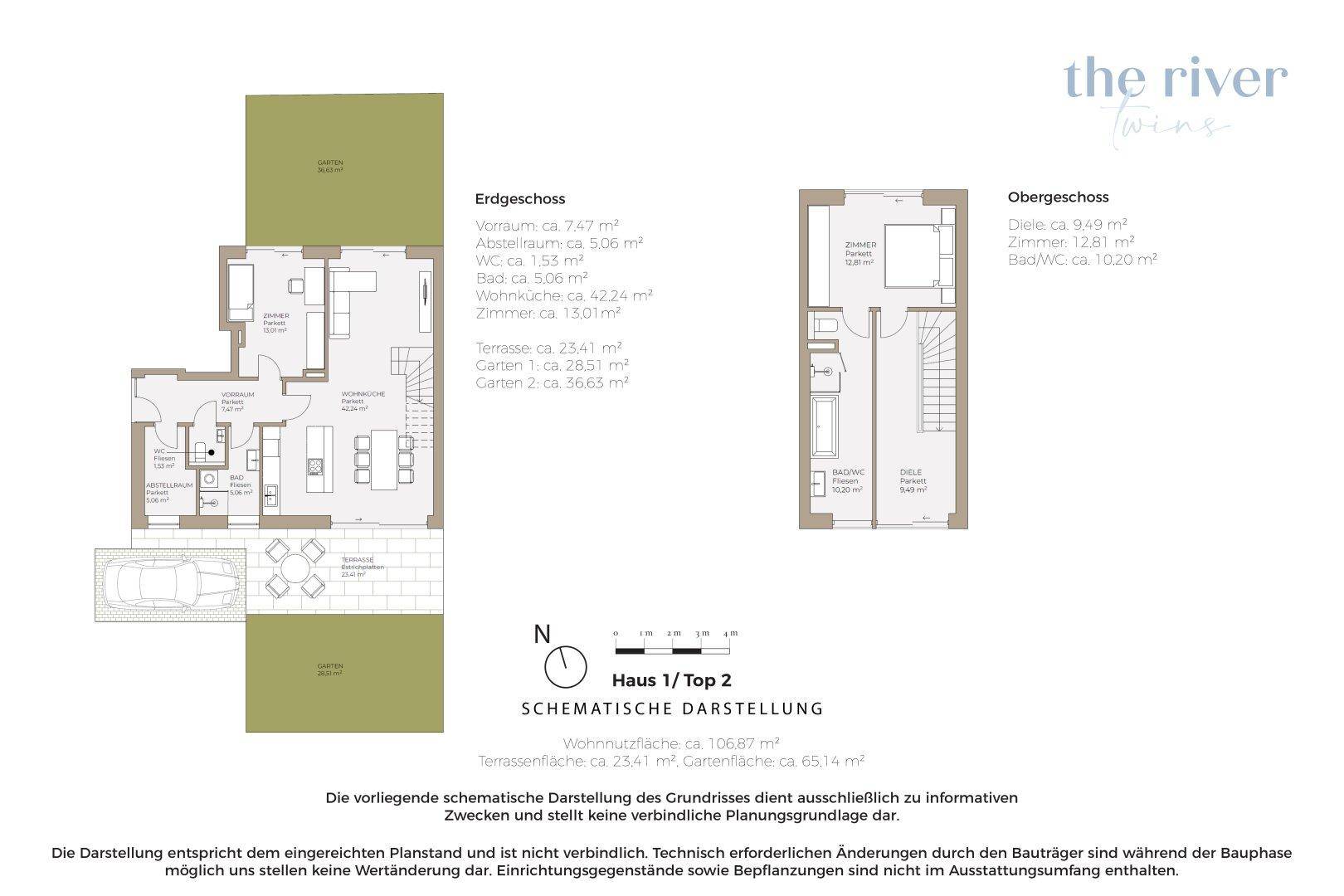 Grundriss Haus 1 / Top 2, Schematische Darstellung