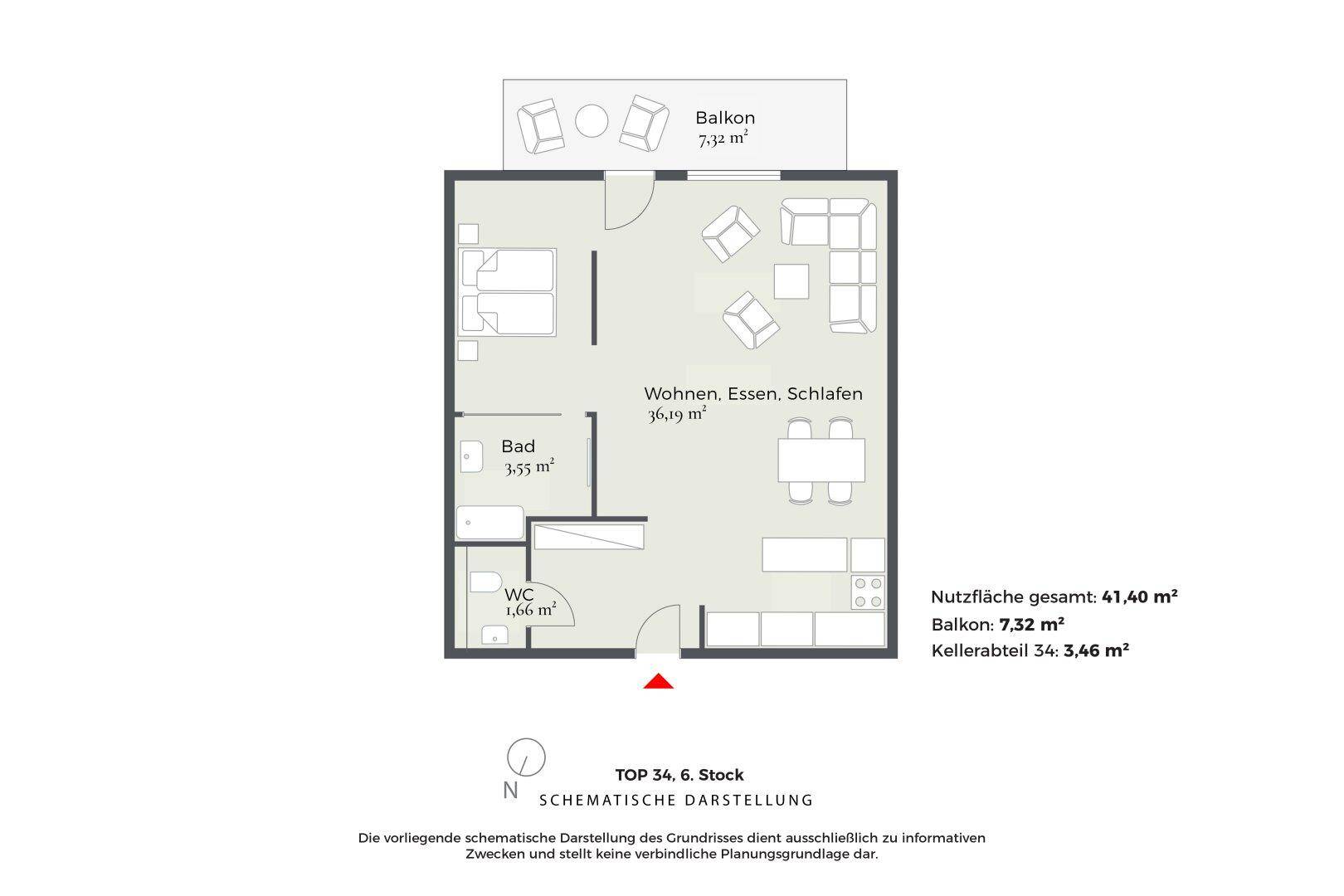 Grundriss Top 34, schematische Darstellung