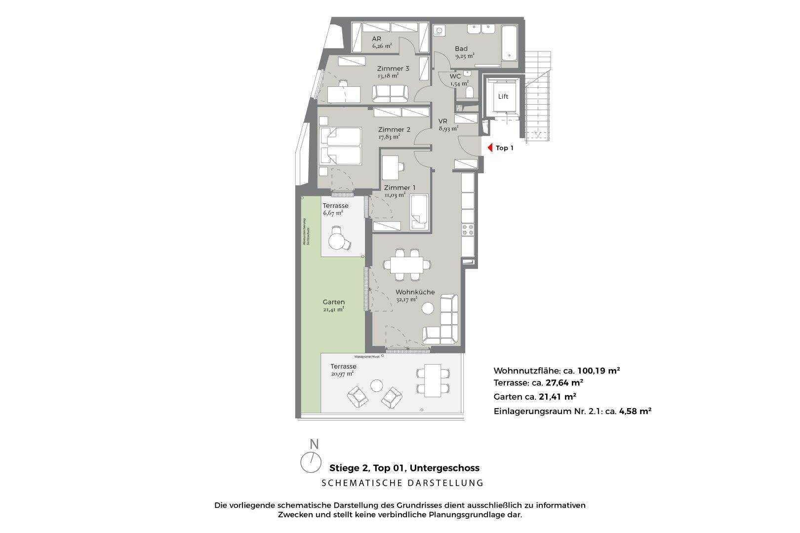 Grundriss Top 2.01, Schematische Darstellung