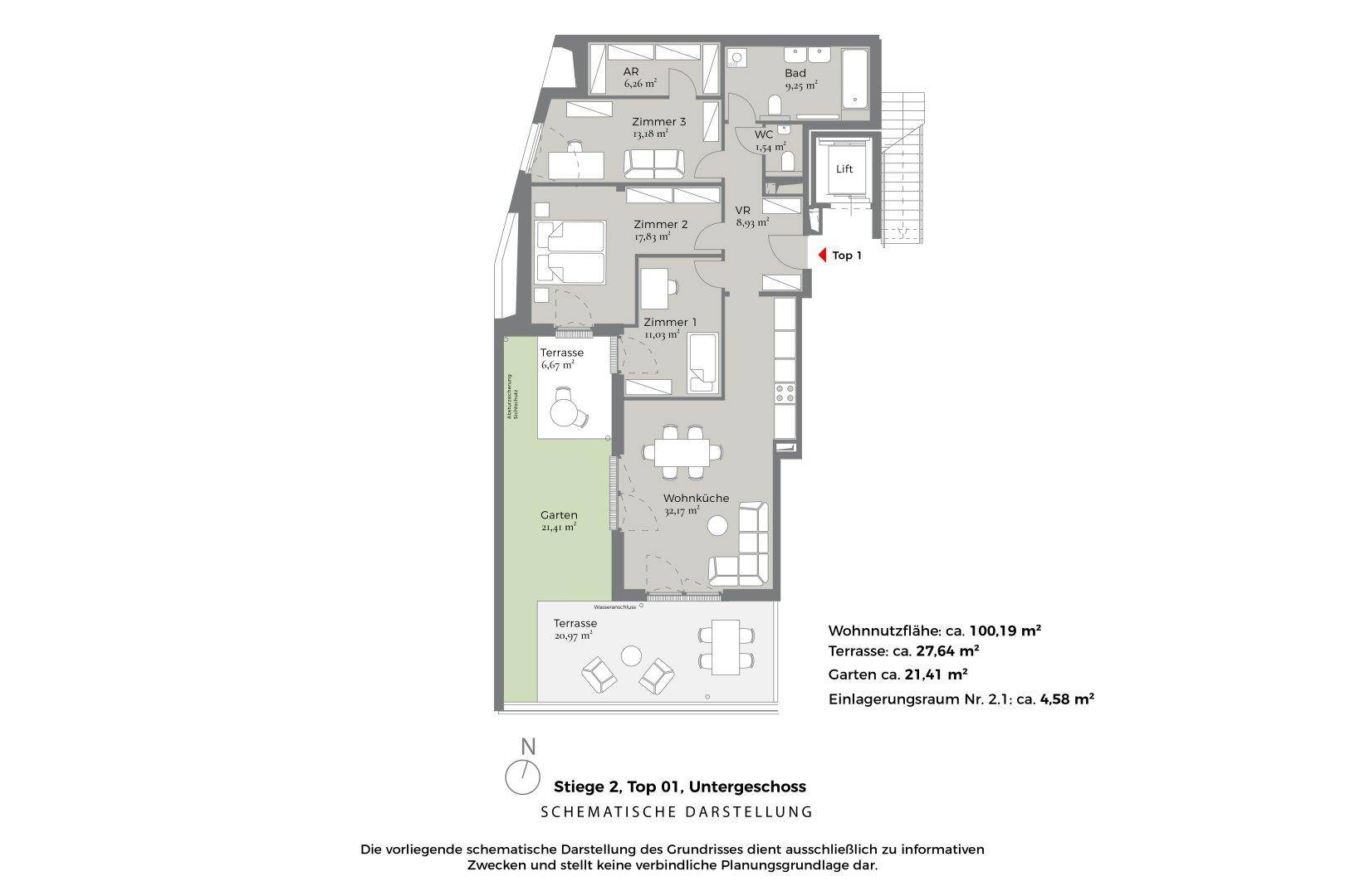 Grundriss Top 2.01, Schematische Darstellung