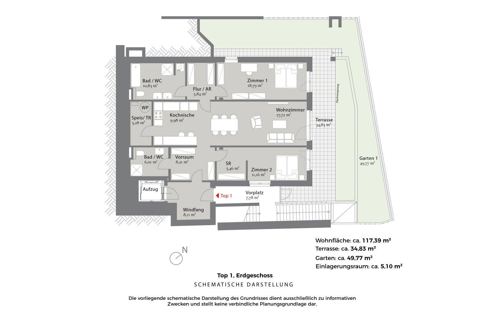 Grundriss Top 1, Schematische Darstellung