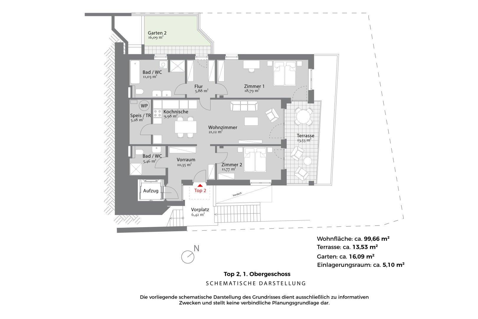 Grundriss Top 2, Schematische Darstellung