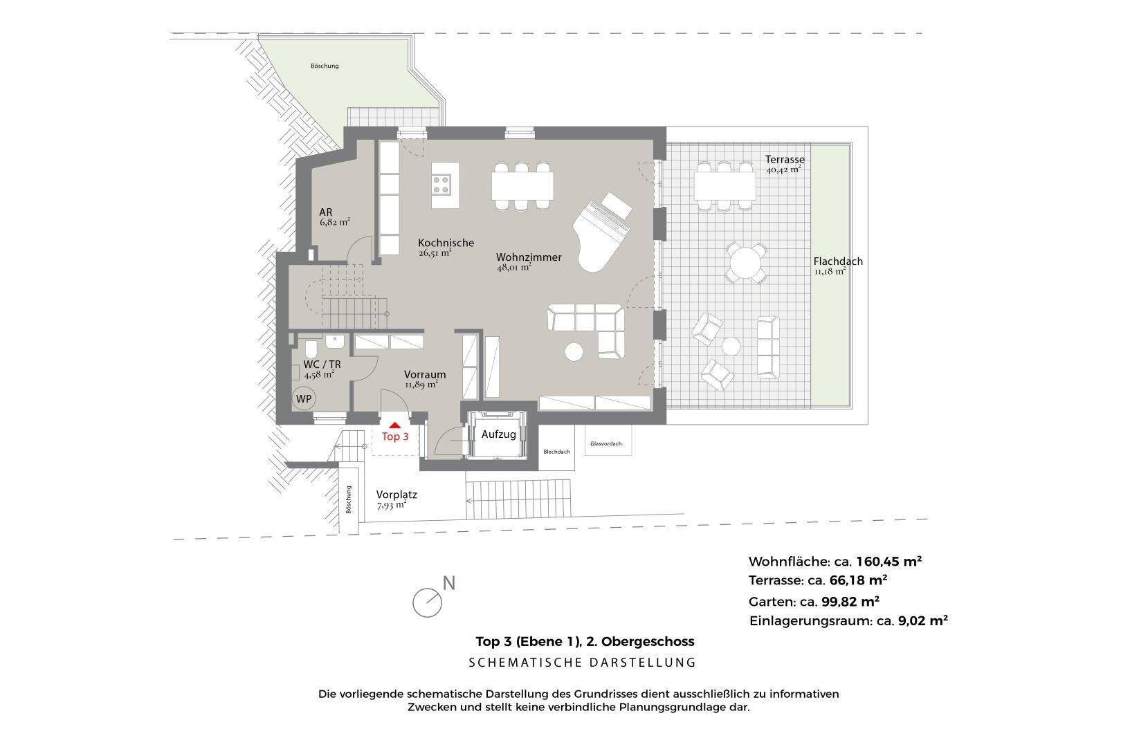 Grundriss Top 3, Ebene 1, Schematische Darstellung