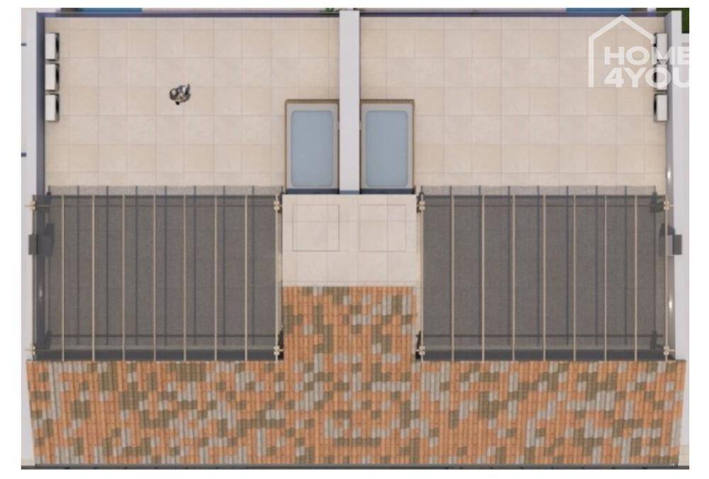 Draufsicht des Dachgeschosses mit Terrassenbereichen und integrierten Whirlpools.