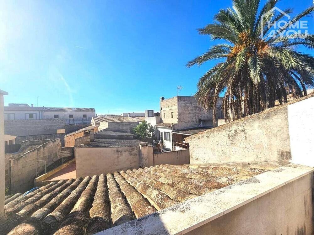 Panoramablick über die Dächer der Stadt mit Palmen unter blauem Himmel.