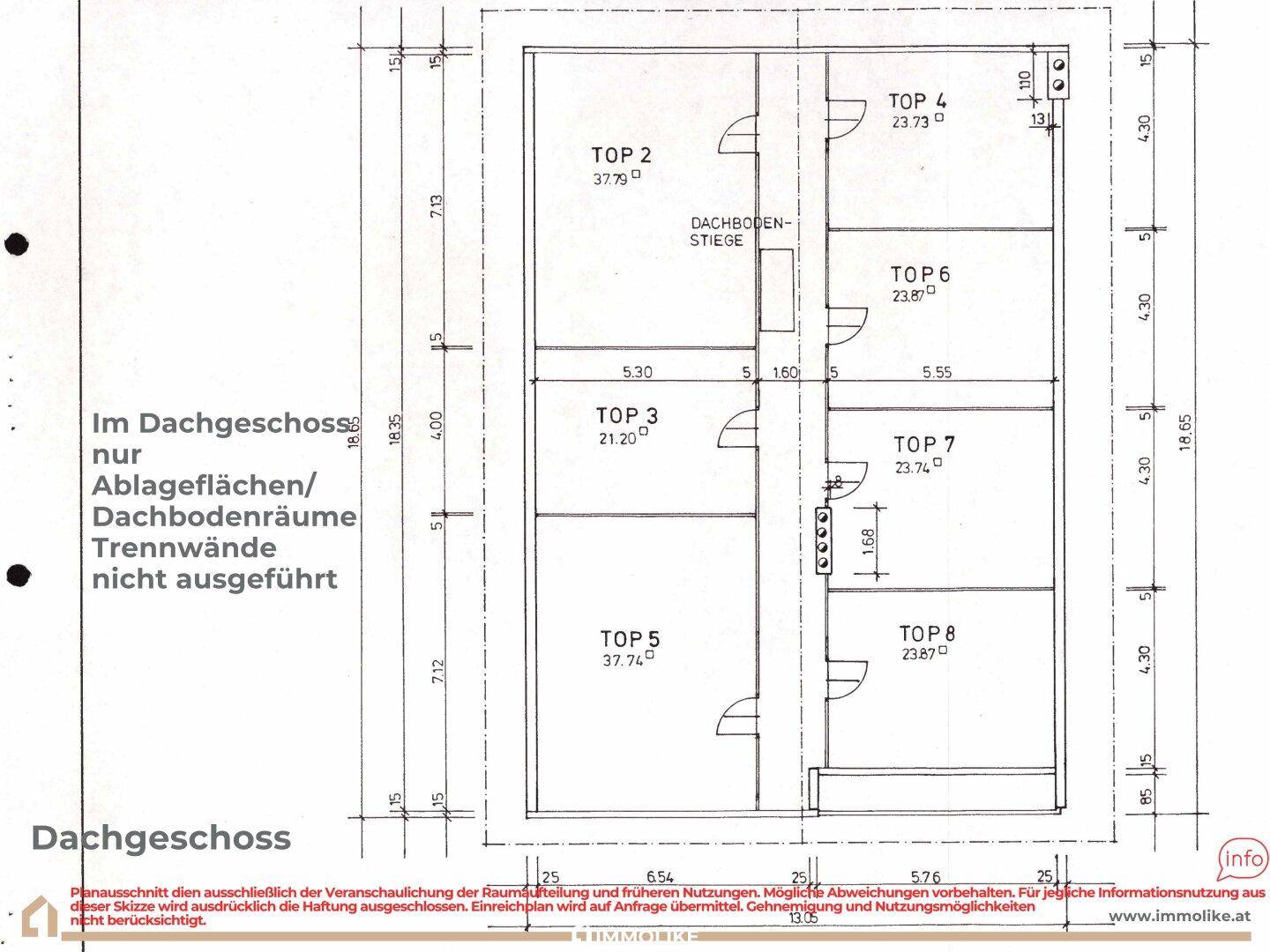Grundriss des Dachgeschosses, der primär Abstellflächen und Dachbodenräume darstellt.